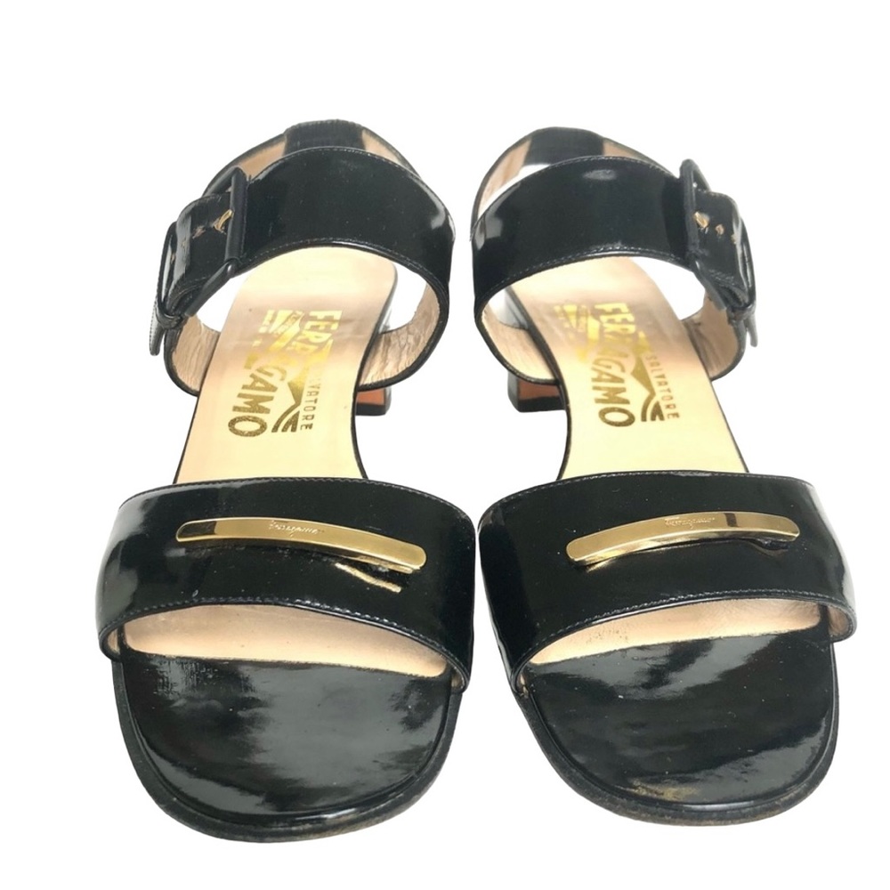 Salvatore Ferragamo Black Patent Leather Heeled Sandals Women’s Size 7.5 - Picture 8 of 12